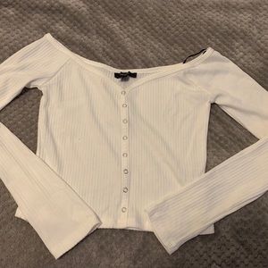 Long sleeve faux button down crop top